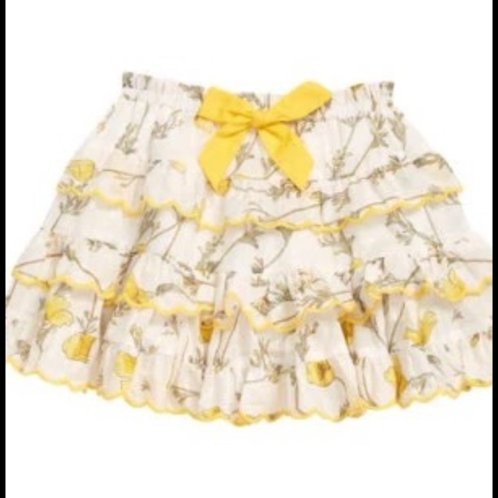 Zimmermann Kids' Jeannie Tiered Frill Floral Print Cotton Skirt in Yellow Poppy